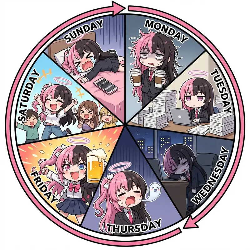 Preview of Infographic prompt for 'Monday to Sunday' infinite loop manga