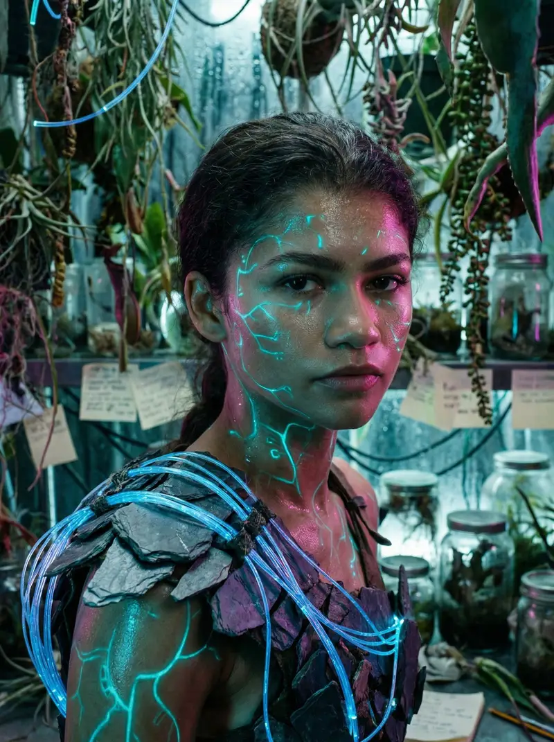 Preview of Bioluminescent Archivist Sci-Fi Portrait Prompt