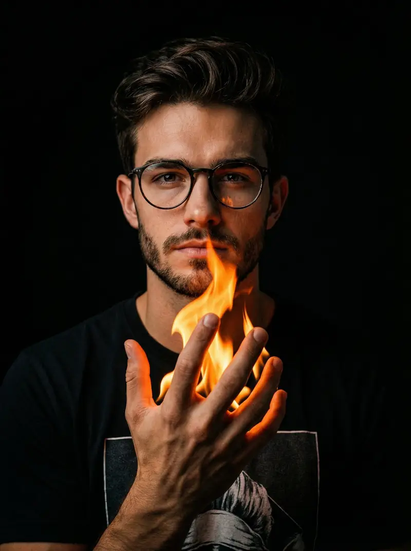 Preview of Cinematic Portrait with Fire in Hand