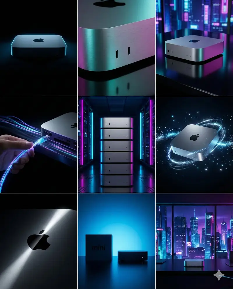 Preview of Cyberpunk Tech Visual Storyboard for Mac Mini Branding