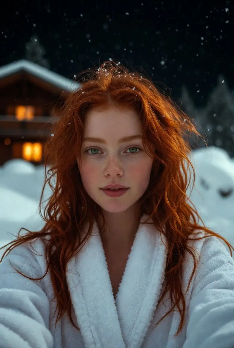 Preview of Flash Selfie in Snow at Alpine Chalet Prompt