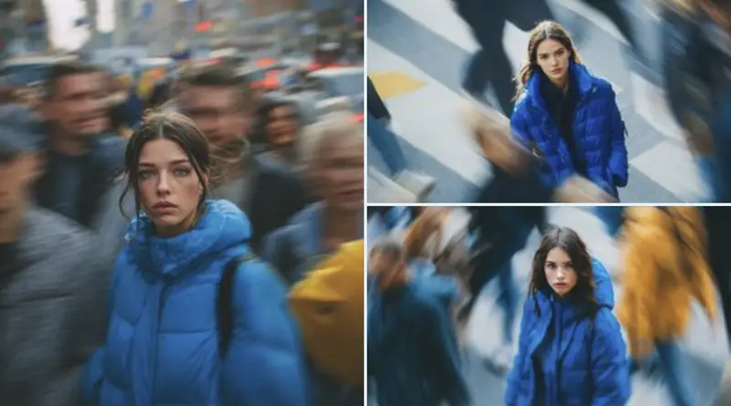 Preview of Cinematic Street Portrait of Woman in Puffer Jacket (3 Variations)