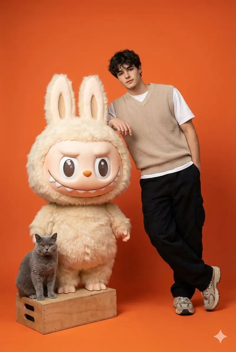 Preview of Gen-Z Streetwear Model with Labubu and British Shorthair