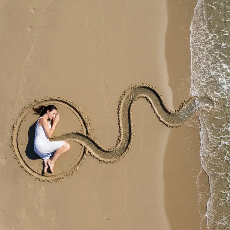 Preview of Conceptual Land Art Photography of Woman Connected to the Sea