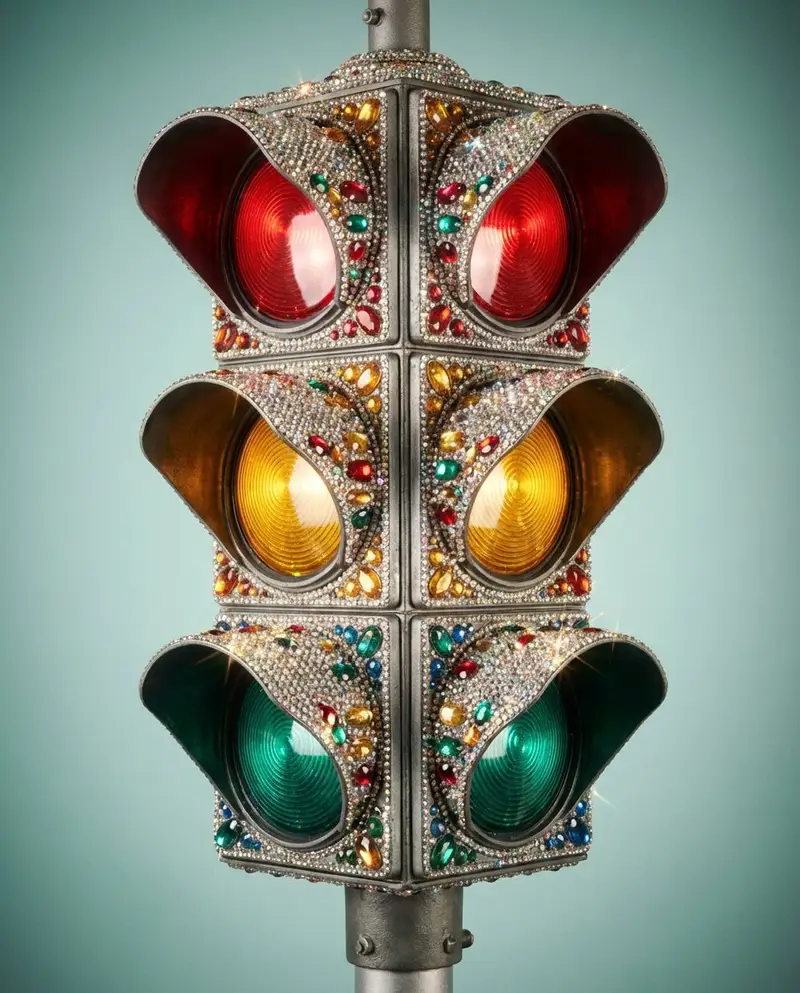 Preview of Rhinestone Encrusted Vintage Traffic Light Close-Up