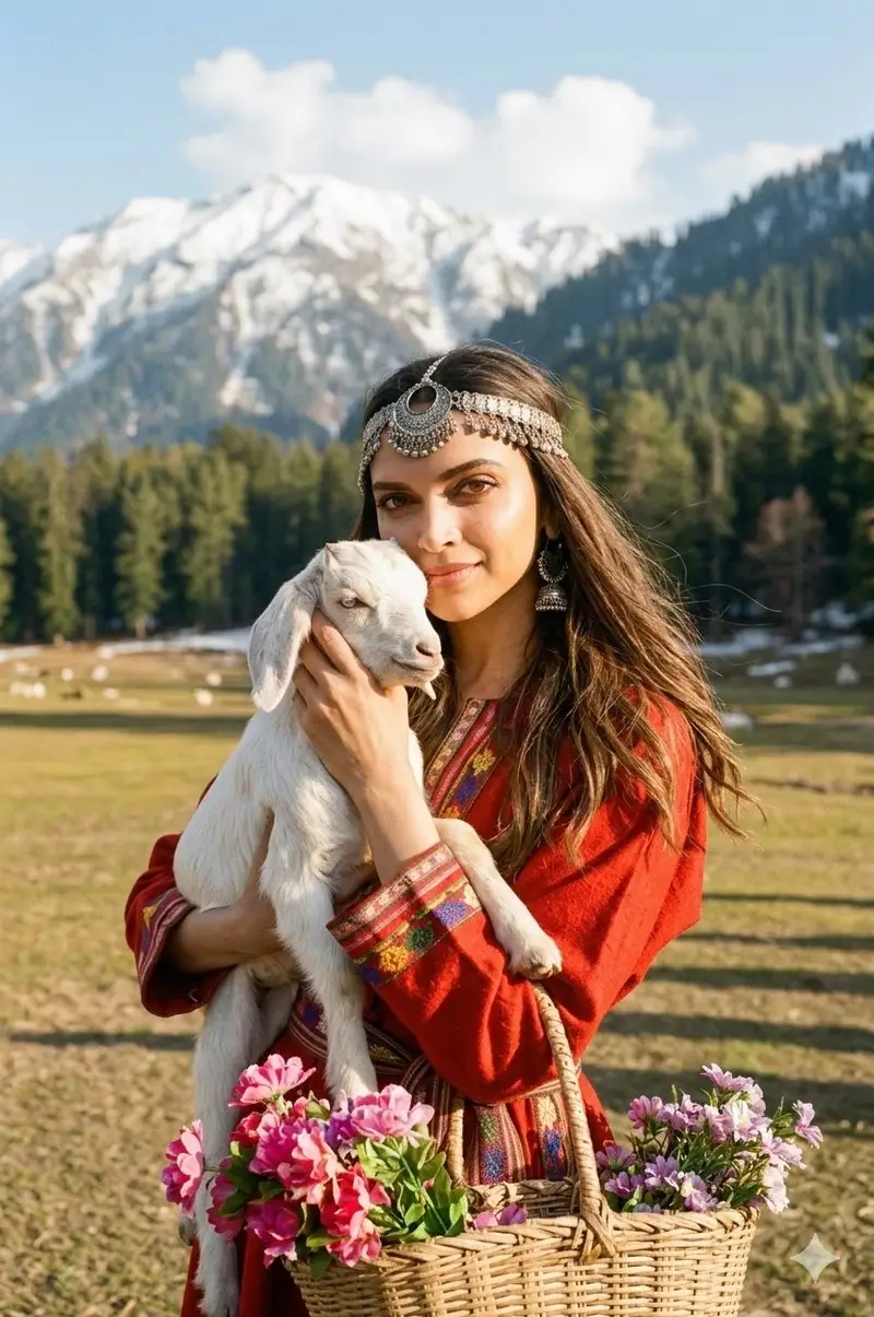 Preview of Cinematic Portrait of Kashmiri Woman with Baby Goat