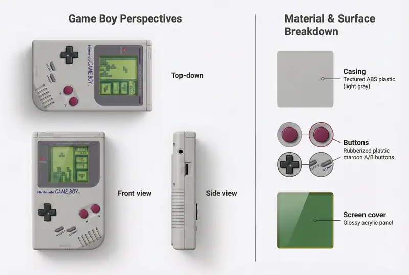 پیش‌نمایش Nintendo Game Boy Product Showcase Infographic with Tetris
