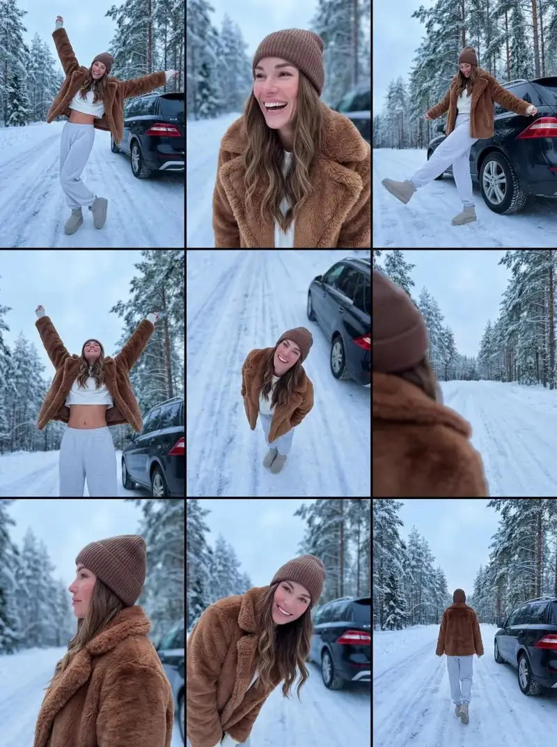 پیش‌نمایش Lifestyle Collage of Woman in Winter Forest