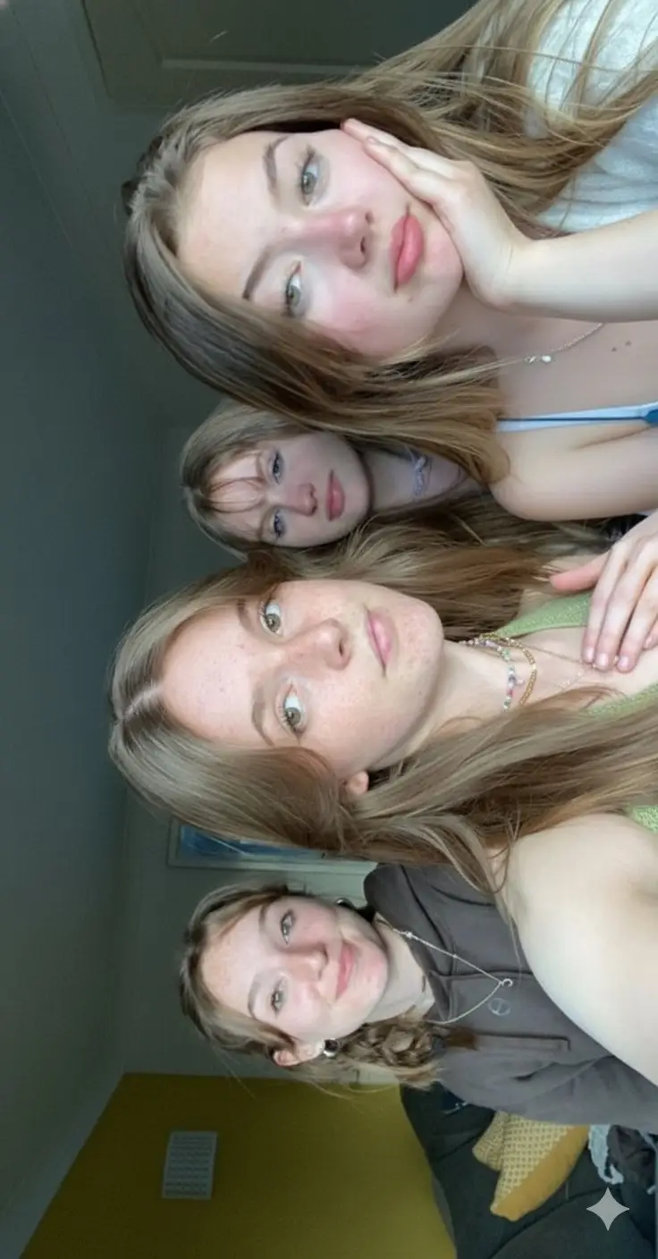 Preview of Candid Bedroom Selfie of Three Freckled Girls