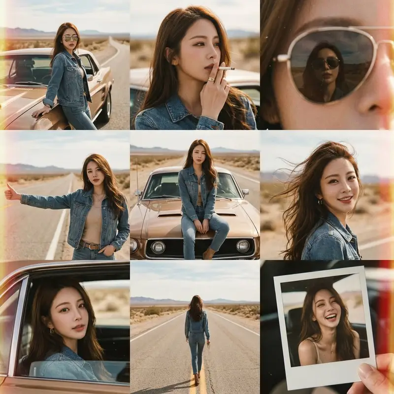 Preview of Vintage 70s Desert Highway 3x3 Grid Collage