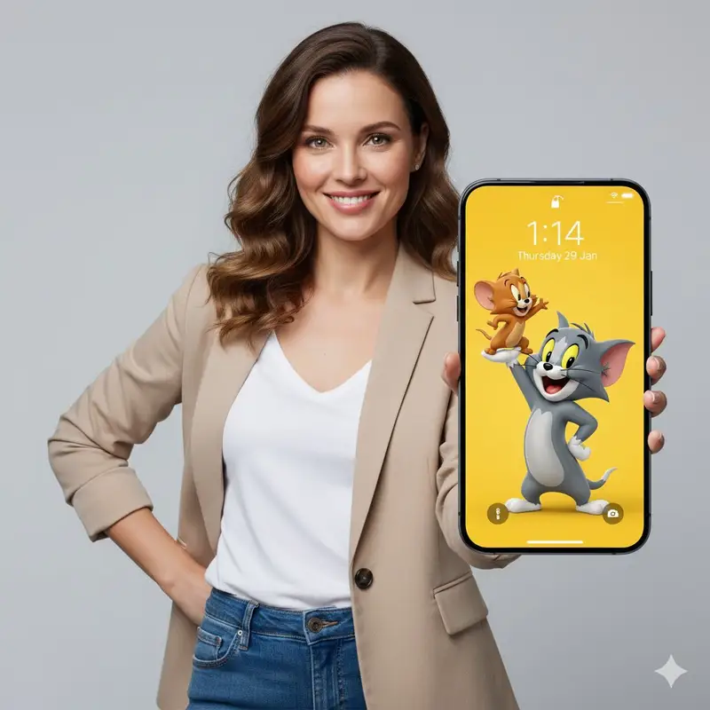 Preview of 3D Tom and Jerry Wallpaper with Businesswoman Ad