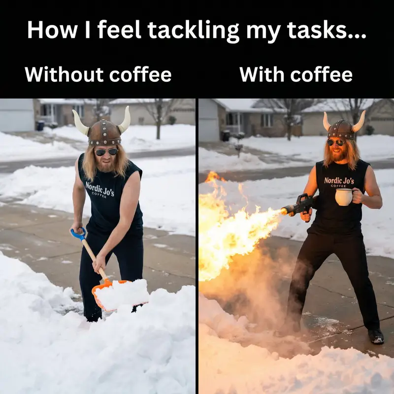 پیش‌نمایش Meme: Shoveling Snow with/without Coffee