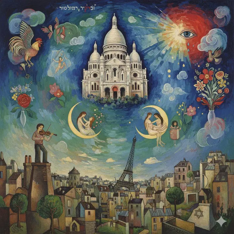 Preview of Chagall-style painting of Sacré-Cœur Basilica
