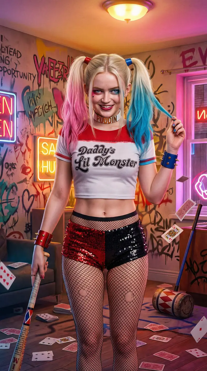 Preview of Voluptuous Harley Quinn Cosplay Portrait Prompt