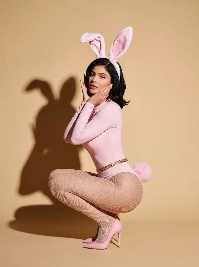 Preview of High-Fashion Studio Portrait in Pink Bunny Cosplay