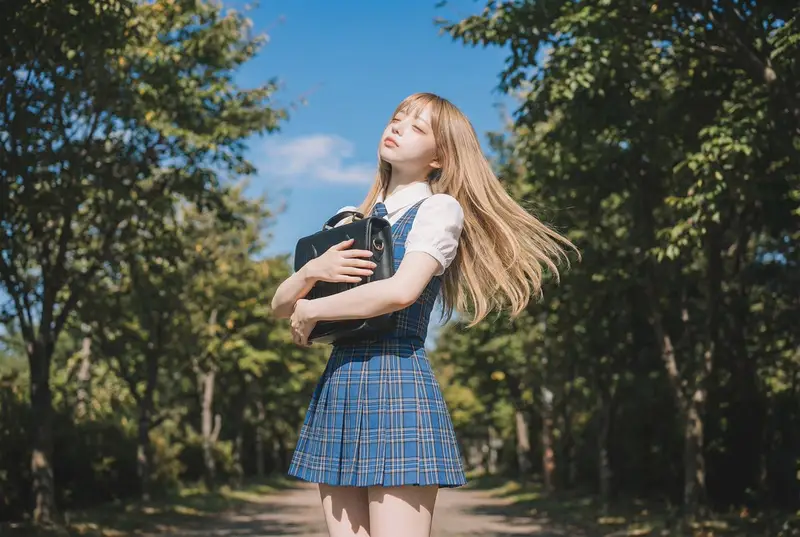 Preview of Blonde Girl Walking Down a Tree-Lined Street Video Prompt
