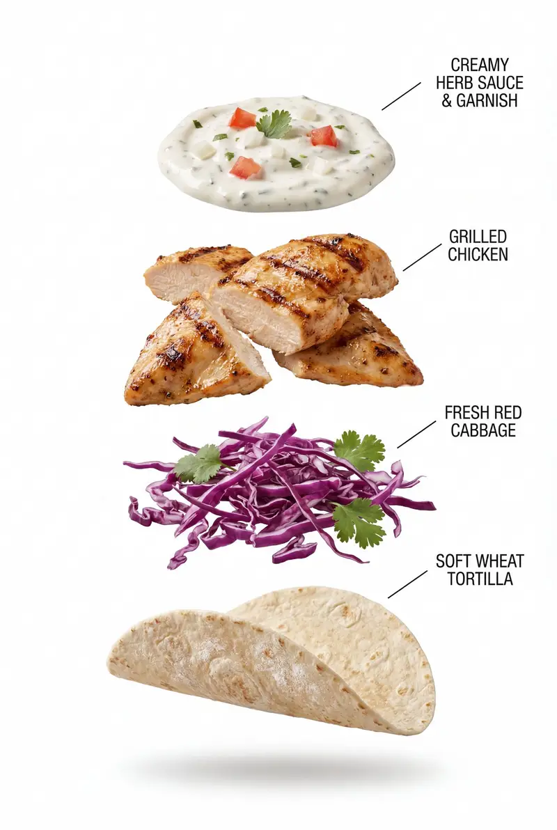 Preview of Exploded View Grilled Chicken Taco Product Photography
