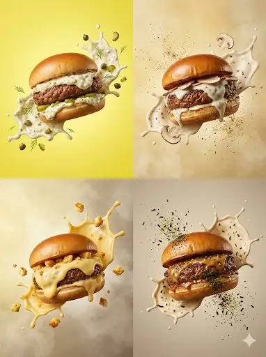 پیش‌نمایش Hyper-realistic Floating Burger Commercial Shots