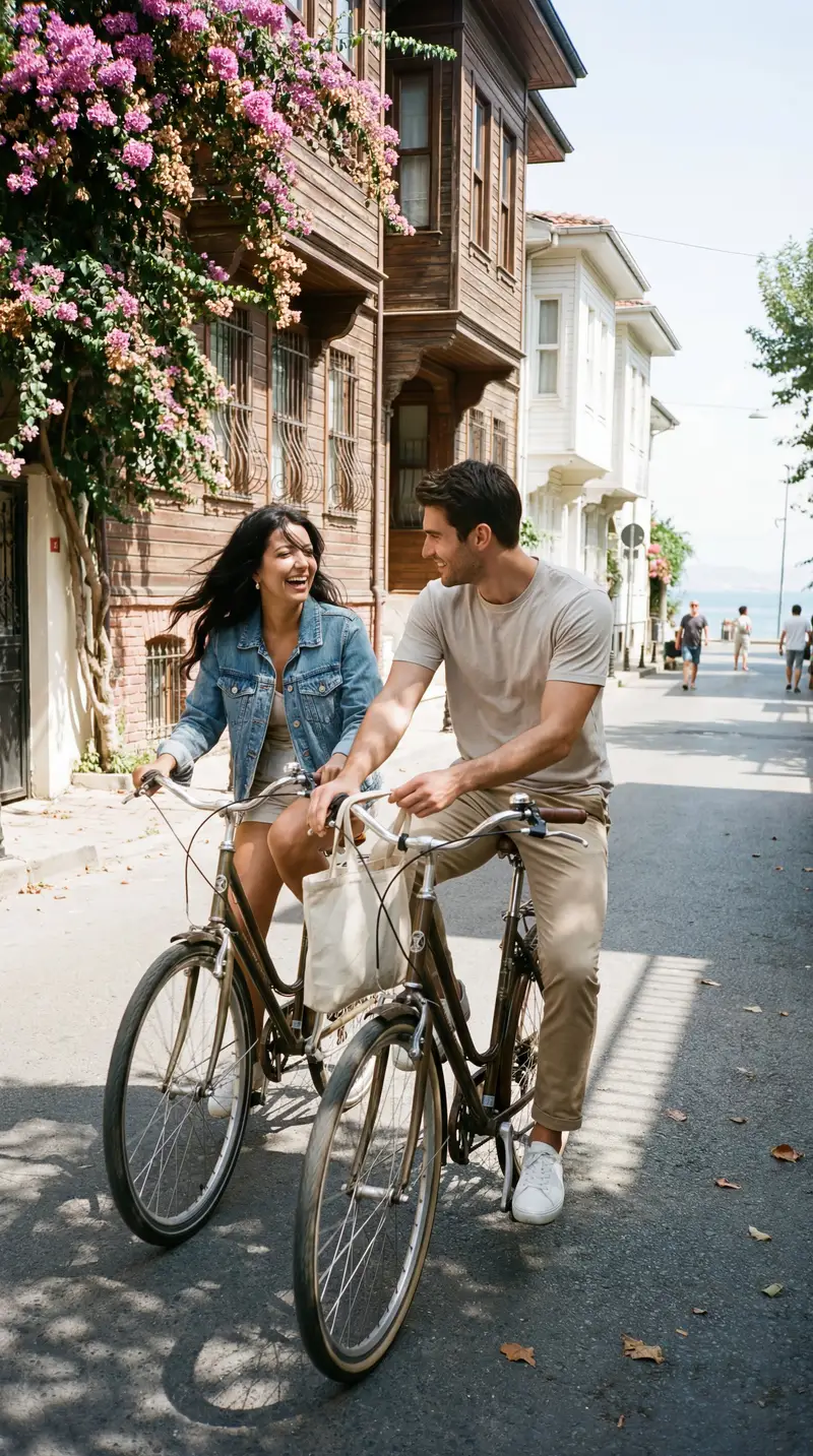 پیش‌نمایش Photoreal Candid Street Romance Film Still Prompt (Büyükada)