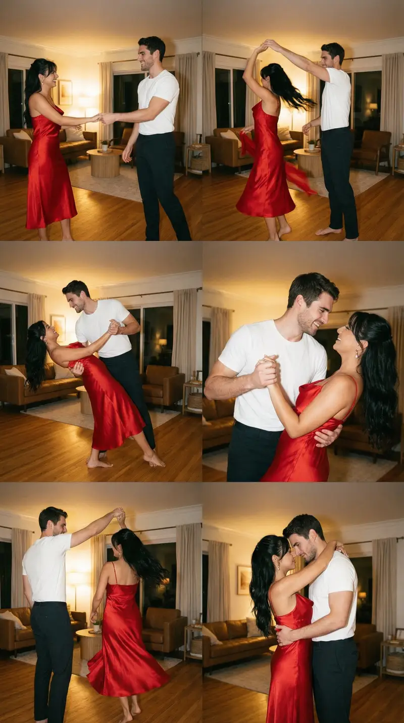 Preview of Cinematic Film Still Grid Prompt for Home Dance Sequence