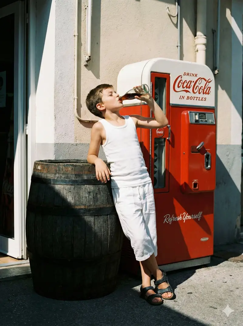 Preview of Nostalgic Film Photo of Boy by Coca-Cola Vending Machine