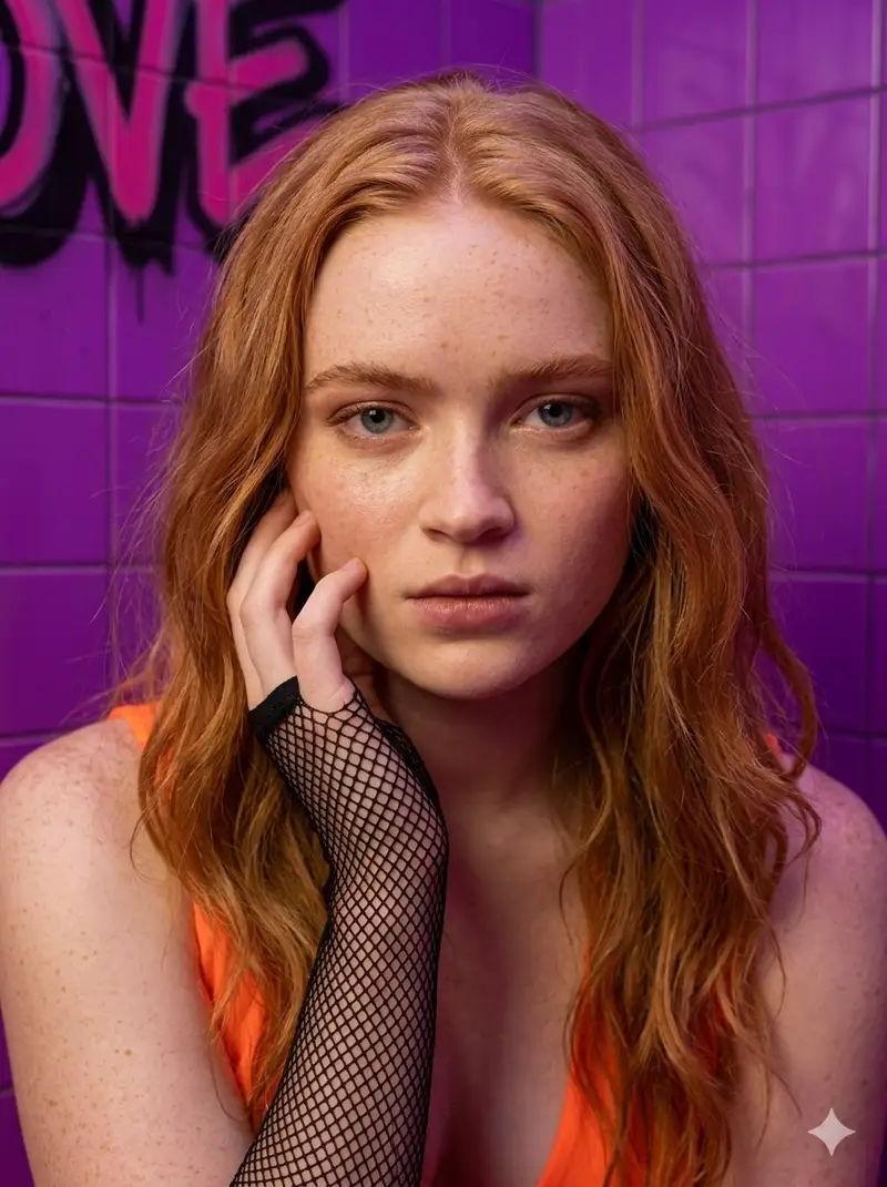 Preview of Neon Orange Fashion Portrait of Sadie Sink