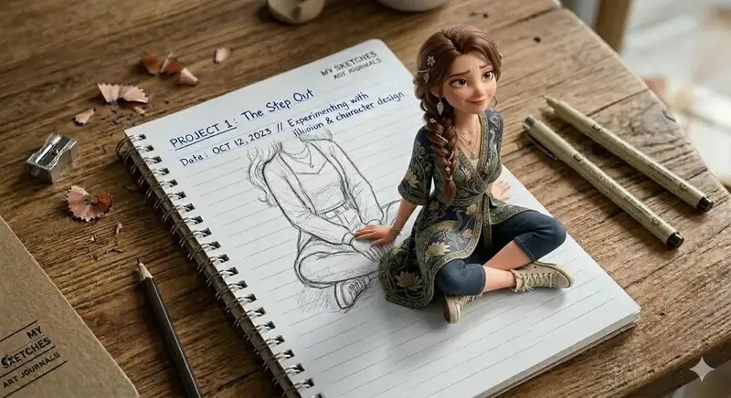 Preview of 3D Pop-Out Illusion Artwork of a Girl from a Notebook