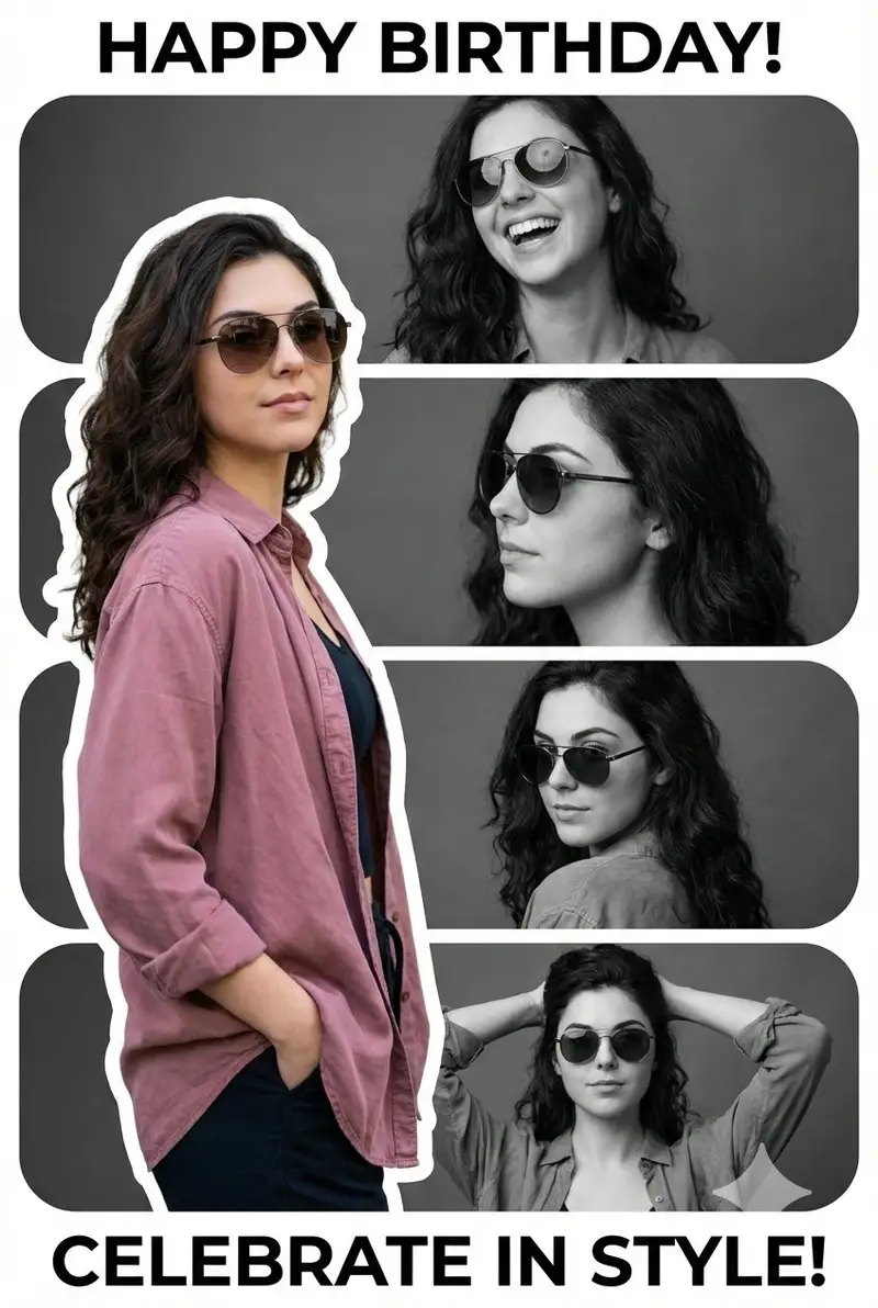 Preview of Vertical Birthday Poster Collage with Cinematic Monochrome Photos