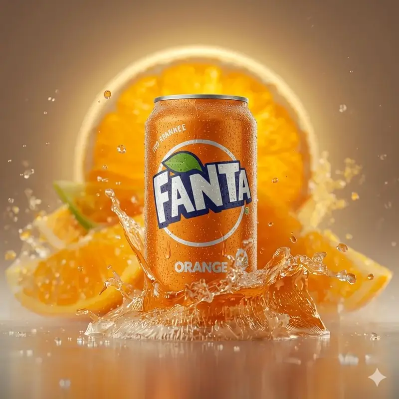 Preview of Hyper-realistic Cinematic Product Photo of Fanta Orange Can