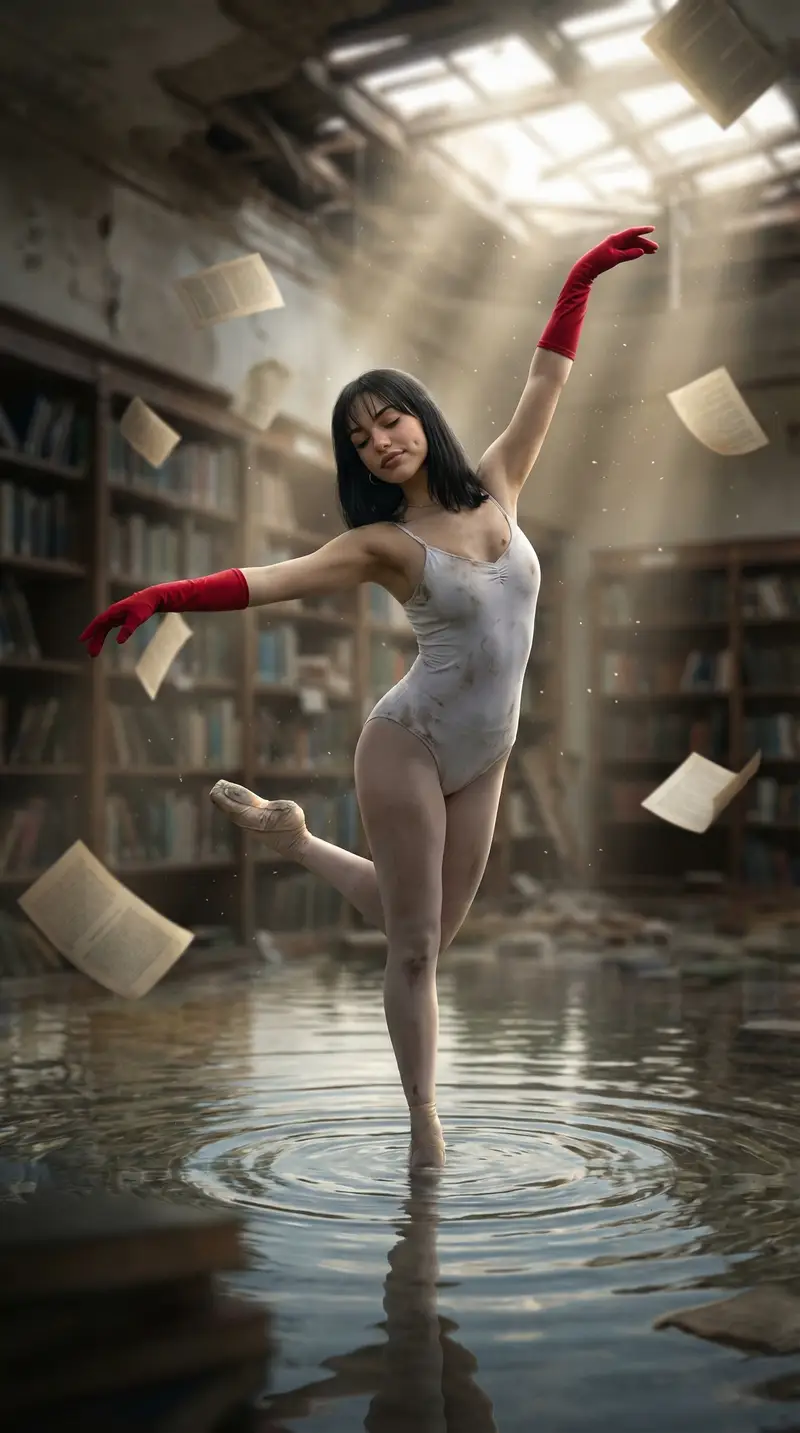 Preview of Haunting Ballerina in a Flooded Library (Flow Prompt)