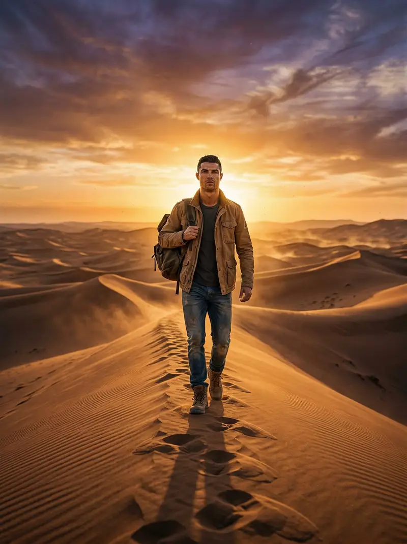 پیش‌نمایش Lone Traveler in Saharan Dunes Prompt