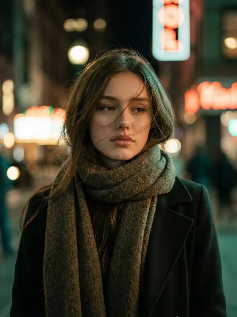 Preview of Cinematic Night Portrait of a Young Woman