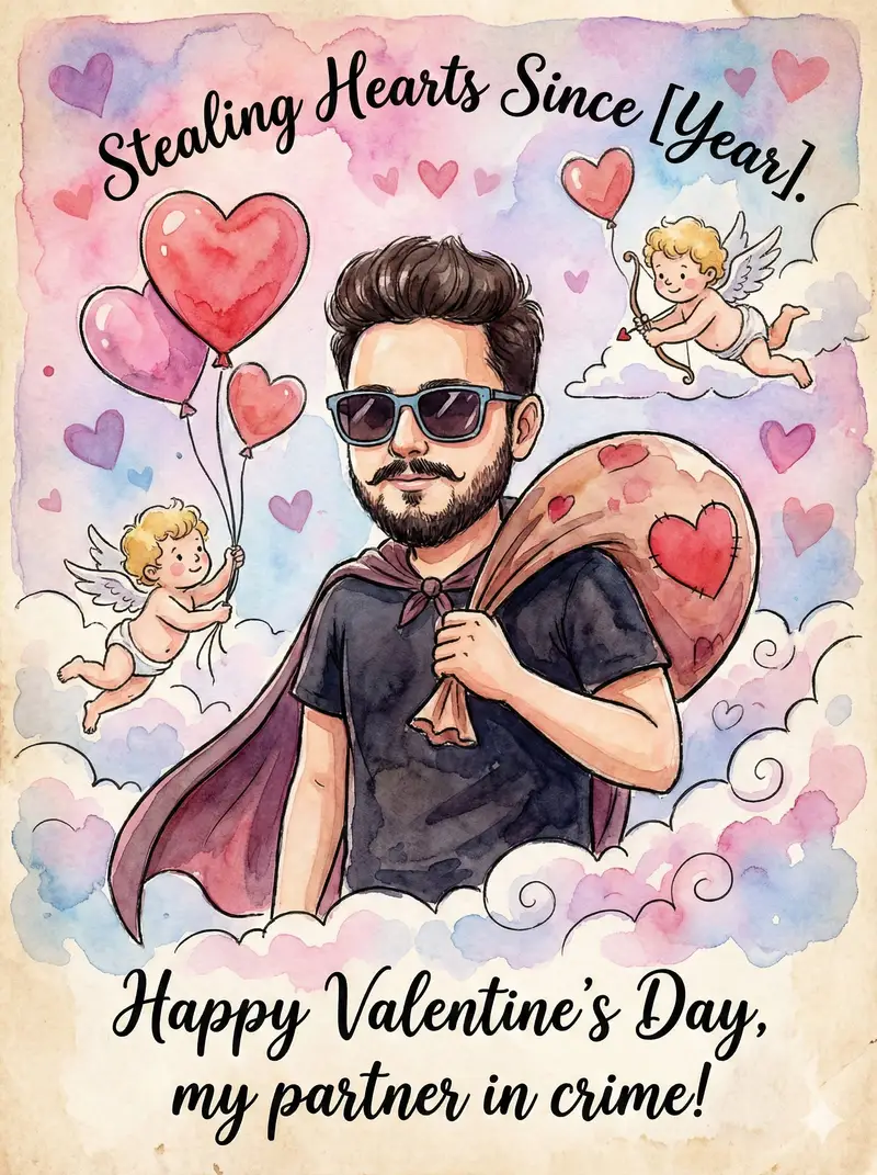 Preview of Image Transformation into Watercolor Valentine's Day Card