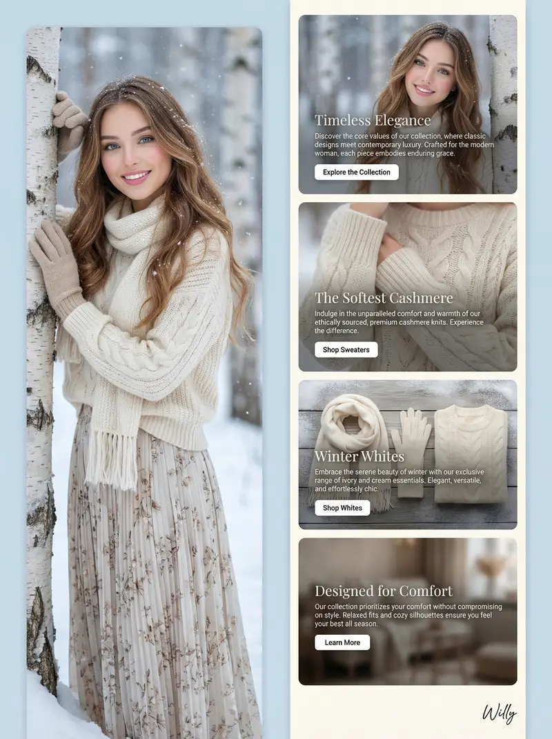 Preview of Winter Fashion Landing Page Design and Editorial Image