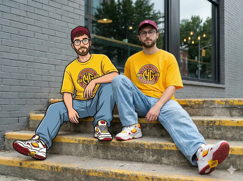 Preview of Mixed-Reality Street Portrait (Real Person with Cartoon Twin)