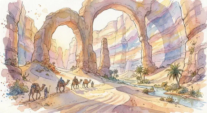 Preview of Fantasy Watercolor Illustration of an Immense Desert Canyon