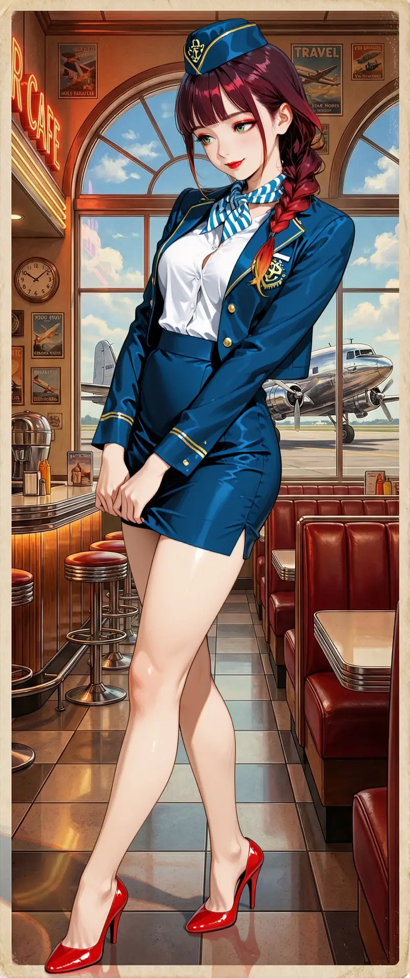 Preview of Retro American Pinup Background Prompt (Airport Cafe)