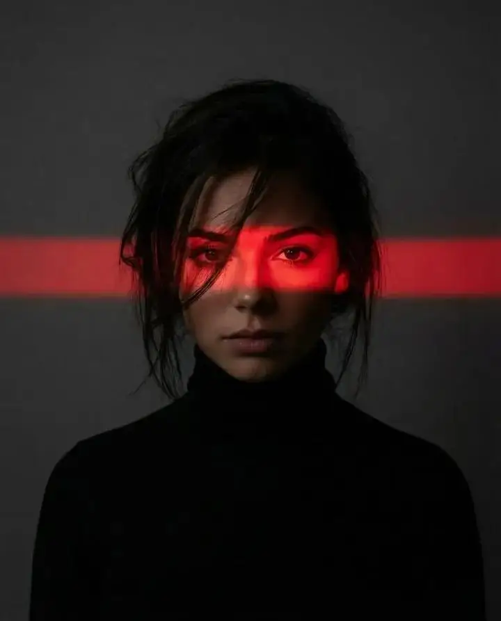 Preview of Ultra-Realistic Dramatic Portrait with Red Light Highlight