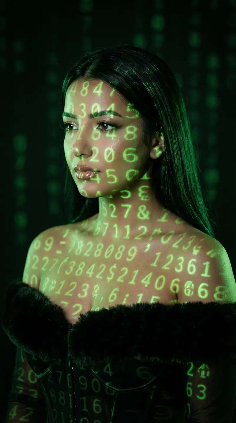 Preview of Cyber Projector Numbers Beauty Portrait Prompt (JSON format)