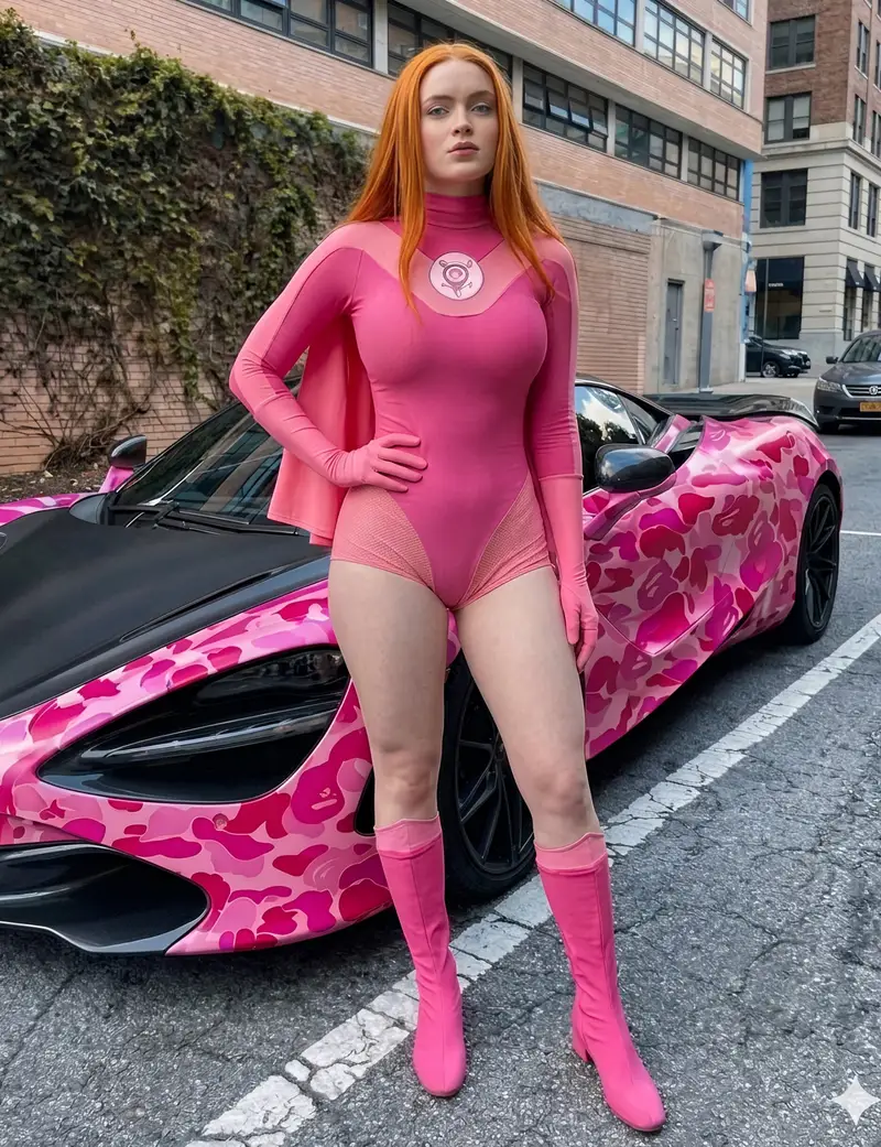 Preview of Superhero Bodysuit on Sports Car Hood (Prompt 2)