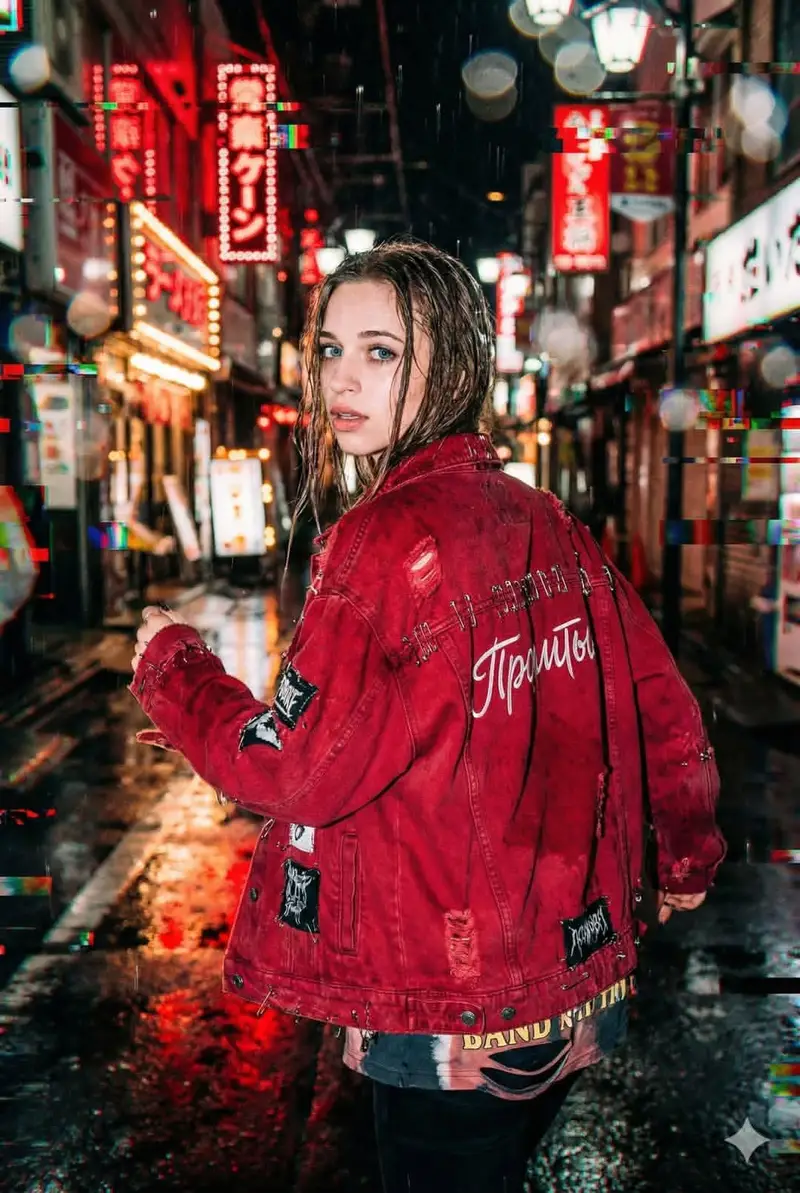 Preview of Neo-Tokyo Street Style Portrait Prompt with Glitch Effects