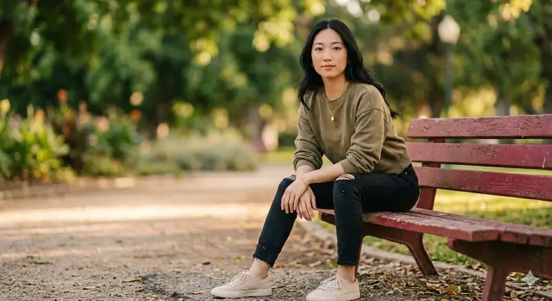 Preview of Fashionable Young Woman in Park Setting Prompt