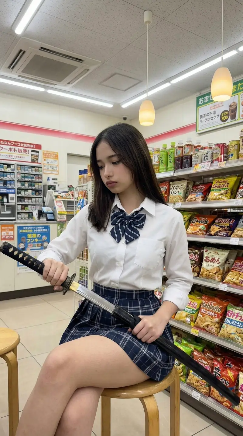 Preview of Japanese Konbini Portrait with Katana