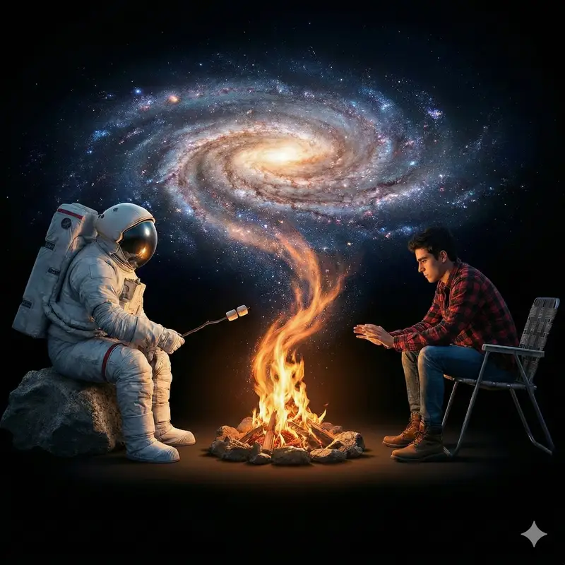 Preview of Surreal Cinematic Campfire in Cosmic Void