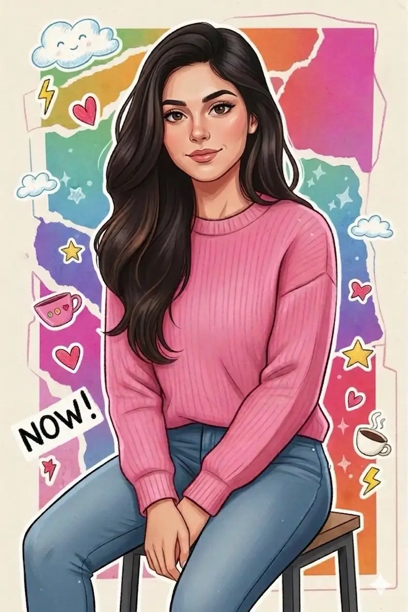 پیش‌نمایش Vibrant Sticker Art Illustration of a Young Woman