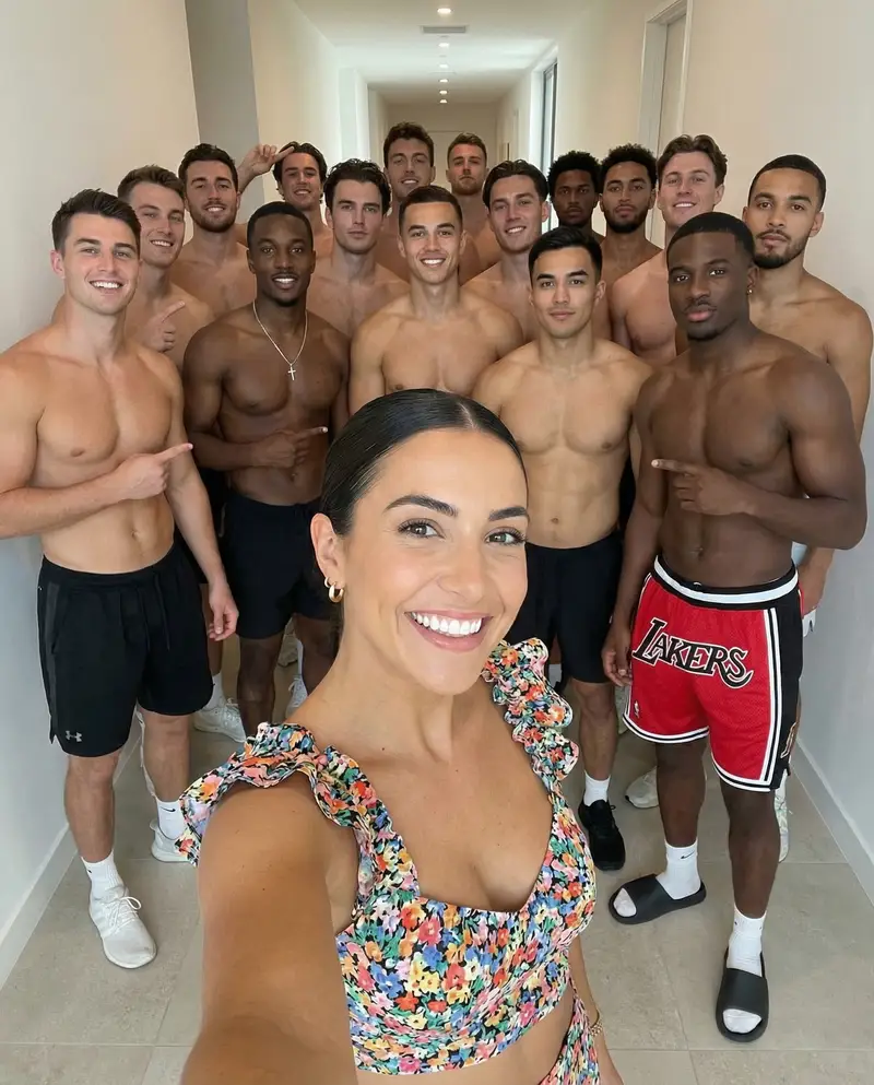 Preview of High-Angle Selfie with Group of Shirtless Men