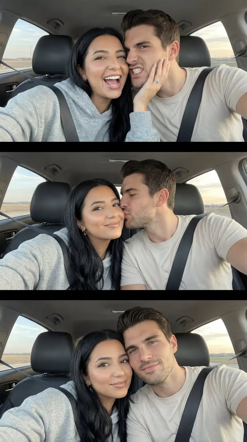 Preview of Photoreal Playful Couple Car Selfie Triptych