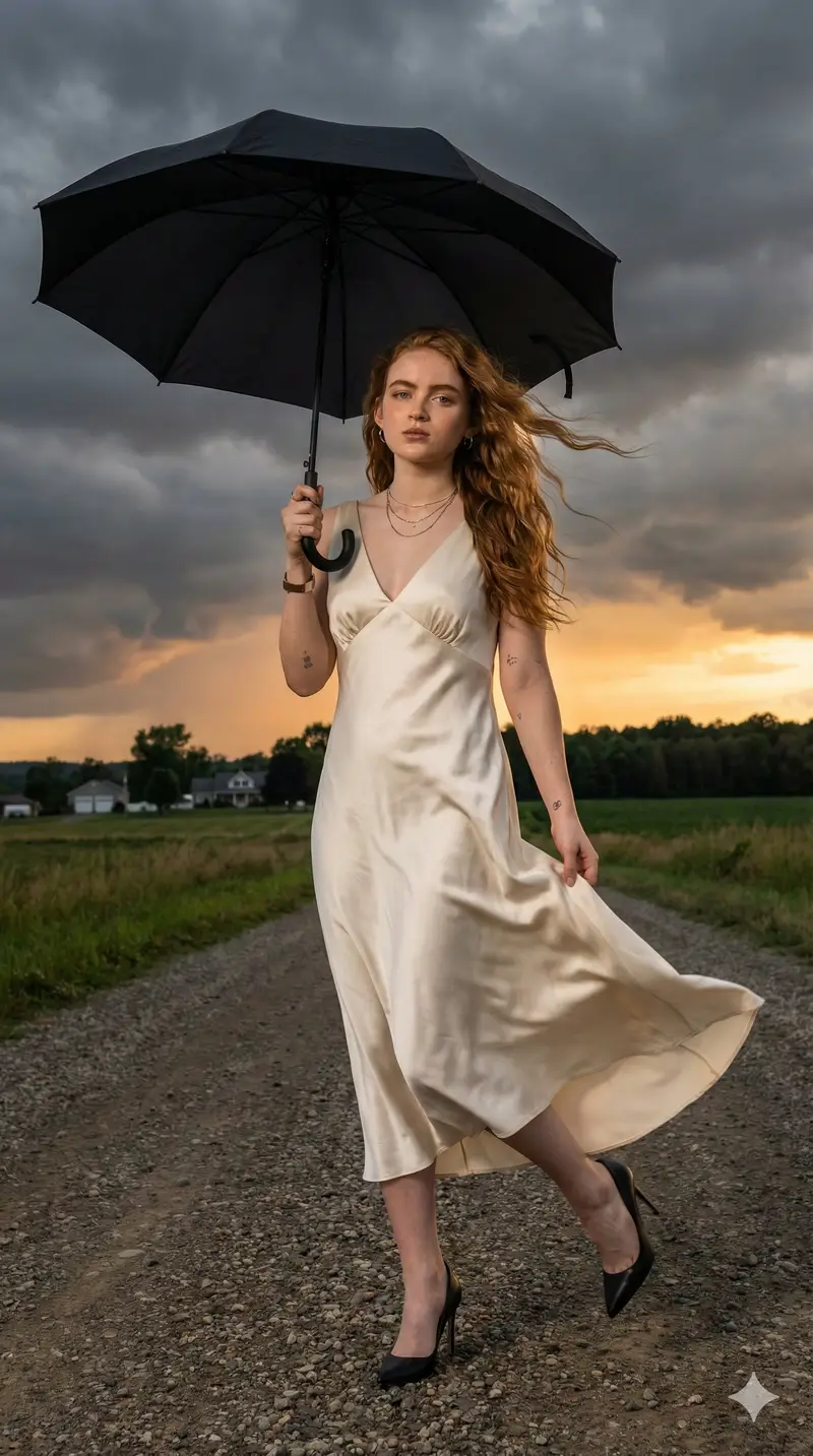 Preview of Sadie Sink Cinematic Stormy Sunset Portrait