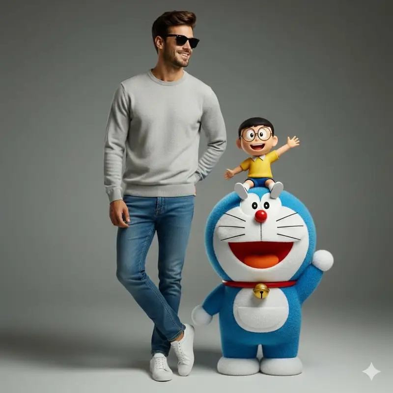 Preview of Studio Portrait with Doraemon and Nobita Prompt