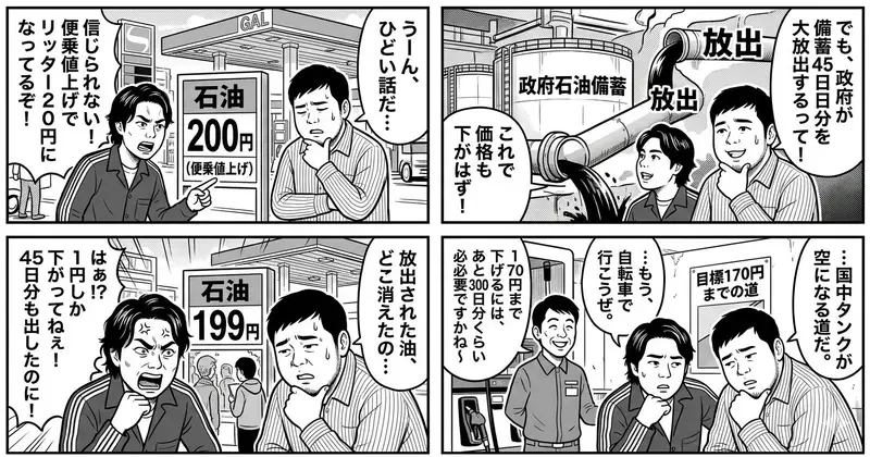 Preview of 4-Panel Manga: The Long Road to 170 Yen Gasoline Price
